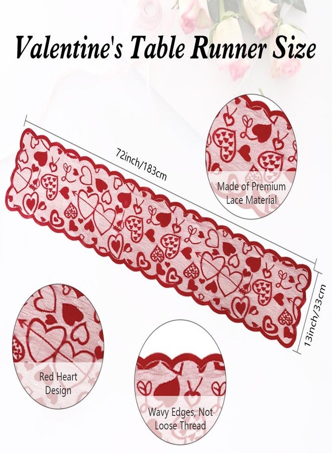 Libemskix Valentines Table Runner, 13x72 Inch Valentines Day Table Runner Red Lace Table Runner Heart Shaped Love Table Runner Valentine Runner for Wedding Anniversary Engagement Valentines Table Decorations - Image 3