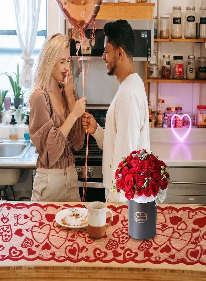 Libemskix Valentines Table Runner, 13x72 Inch Valentines Day Table Runner Red Lace Table Runner Heart Shaped Love Table Runner Valentine Runner for Wedding Anniversary Engagement Valentines Table Decorations - Image 2