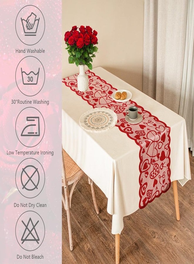 Libemskix Valentines Table Runner, 13x72 Inch Valentines Day Table Runner Red Lace Table Runner Heart Shaped Love Table Runner Valentine Runner for Wedding Anniversary Engagement Valentines Table Decorations - Image 4