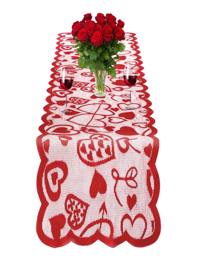 Libemskix Valentines Table Runner, 13x72 Inch Valentines Day Table Runner Red Lace Table Runner Heart Shaped Love Table Runner Valentine Runner for Wedding Anniversary Engagement Valentines Table Decorations - Image 1