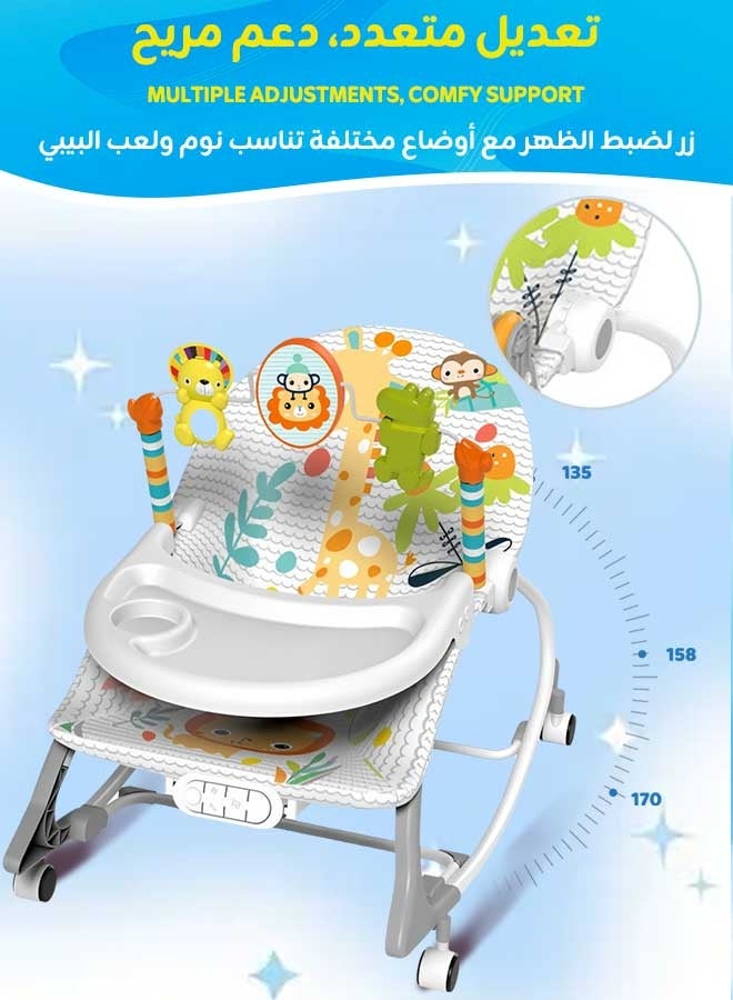 hibobi 3-in-1 Baby Rocking Chair with Music, Vibration & Mosquito Net, Convertible Rocker, Feeding Chair & Push Walker, Foldable with Wheels, Removable Tray & Toys - Image 4