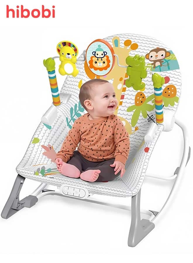 hibobi 3-in-1 Baby Rocking Chair with Music, Vibration & Mosquito Net, Convertible Rocker, Feeding Chair & Push Walker, Foldable with Wheels, Removable Tray & Toys - Image 5