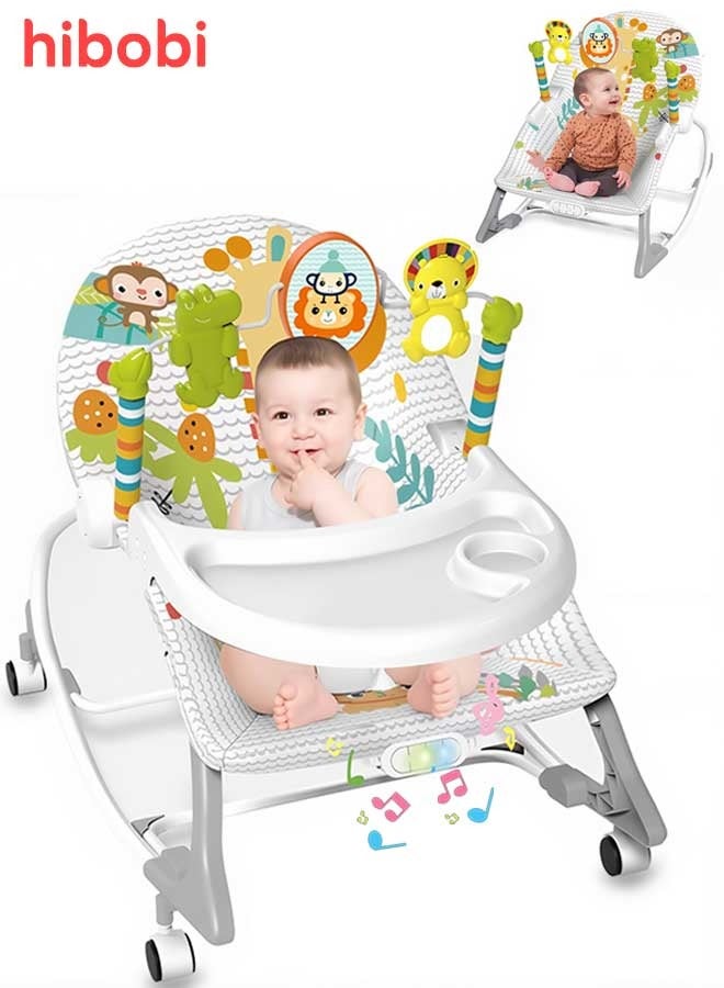 hibobi 3-in-1 Baby Rocking Chair with Music, Vibration & Mosquito Net, Convertible Rocker, Feeding Chair & Push Walker, Foldable with Wheels, Removable Tray & Toys - Image 1