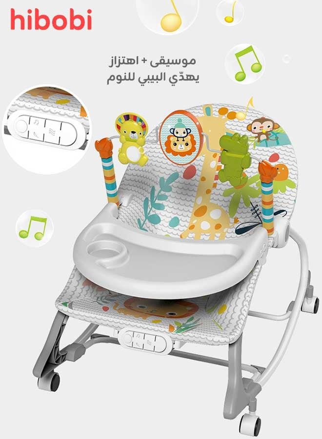 hibobi 3-in-1 Baby Rocking Chair with Music, Vibration & Mosquito Net, Convertible Rocker, Feeding Chair & Push Walker, Foldable with Wheels, Removable Tray & Toys - Image 3