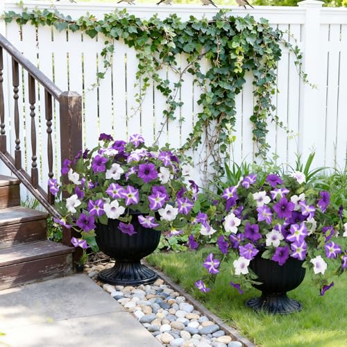 Bassion Artificial Flowers for Outdoors, 2 Pcs Realistic Fake Flowers UV Resistant Silk Morning Glory Petunias Faux Plants for Outdoor Planters Window Box Balcony Yard Porch Outside Garden Home Decoration - Image 4