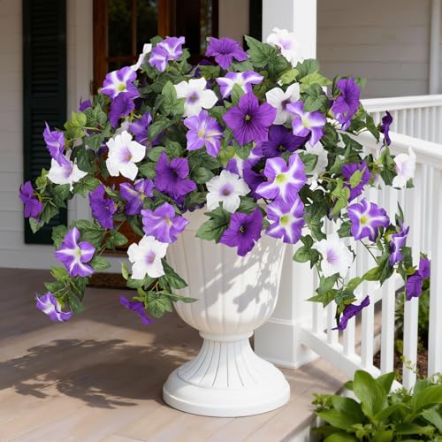 Bassion Artificial Flowers for Outdoors, 2 Pcs Realistic Fake Flowers UV Resistant Silk Morning Glory Petunias Faux Plants for Outdoor Planters Window Box Balcony Yard Porch Outside Garden Home Decoration - Image 1