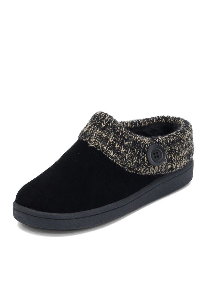 clarks Angelina Women's Knitted Collar Clog Slipper, Black Premium Suede, 7 Wide - Image 1