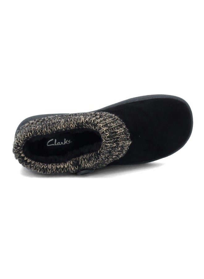 clarks Angelina Women's Knitted Collar Clog Slipper, Black Premium Suede, 7 Wide - Image 5