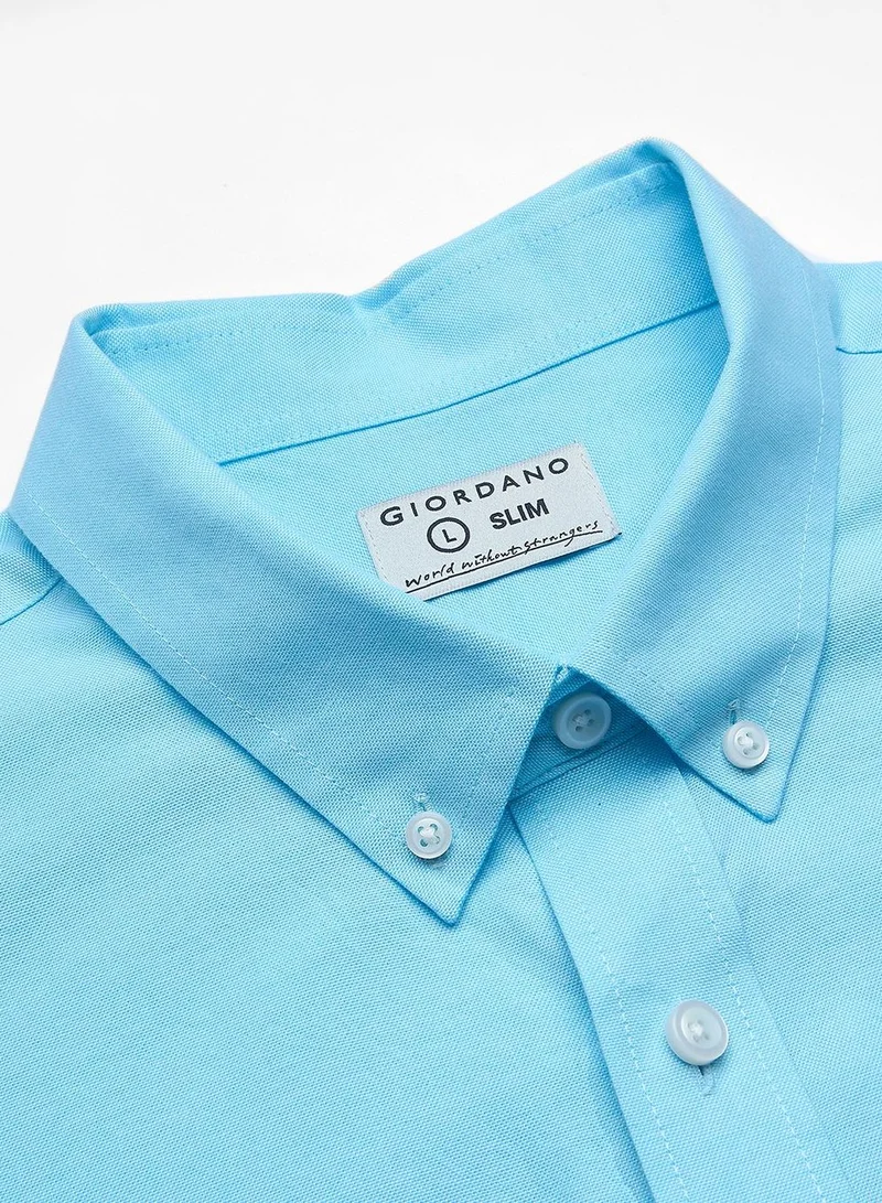 Giordano  Men’s Cotton Oxford Slim Fit Short-Sleeve Shirt with Embroidery for Men | Best Price UAE