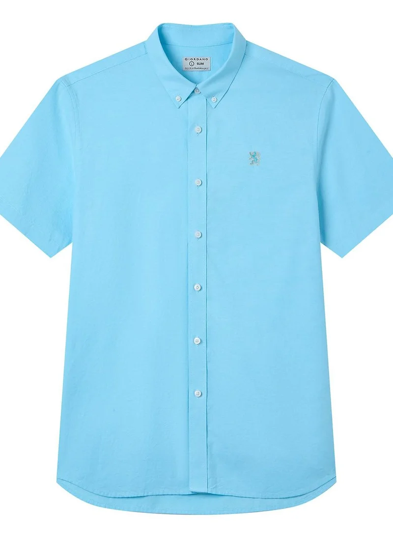 Men’s Cotton Oxford Slim Fit Short-Sleeve Shirt with Embroidery