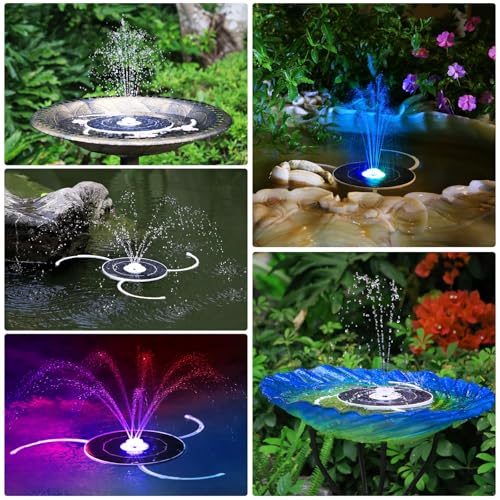 AISITIN 3.5W Solar Fountain Pump, LED Lighting Solar Water Pump Floating Fountain with 6 Nozzles, 1500mAh Battery Backup for Bird Bath, Fish Tank, Pond or Garden Decoration Solar Aerator Pump - Image 3