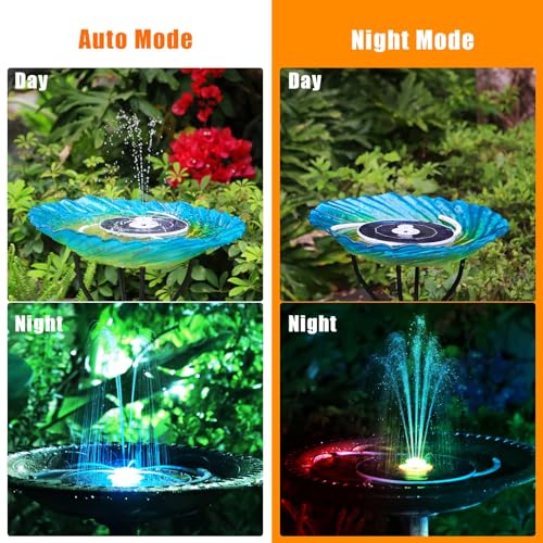 AISITIN 3.5W Solar Fountain Pump, LED Lighting Solar Water Pump Floating Fountain with 6 Nozzles, 1500mAh Battery Backup for Bird Bath, Fish Tank, Pond or Garden Decoration Solar Aerator Pump - Image 4