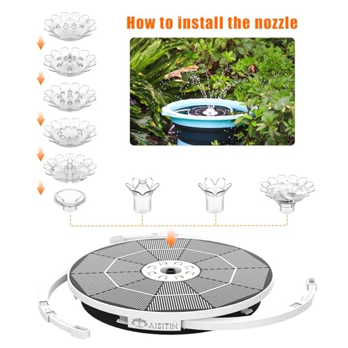AISITIN 3.5W Solar Fountain Pump, LED Lighting Solar Water Pump Floating Fountain with 6 Nozzles, 1500mAh Battery Backup for Bird Bath, Fish Tank, Pond or Garden Decoration Solar Aerator Pump - Image 5