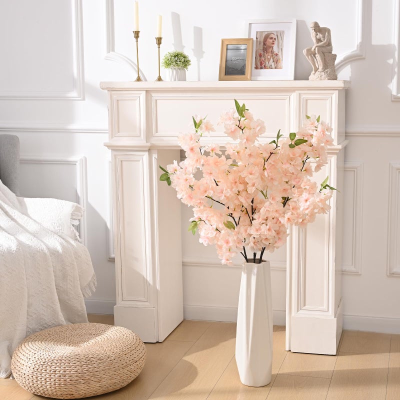 Sunm Boutique Champagne Faux Cherry Blossom Branches, Artificial Cherry Blossom Stems Cherry Blossom Flowers Vase Arrangements for Wedding Home Party Kitchen Decor, Set of 3 - Image 3