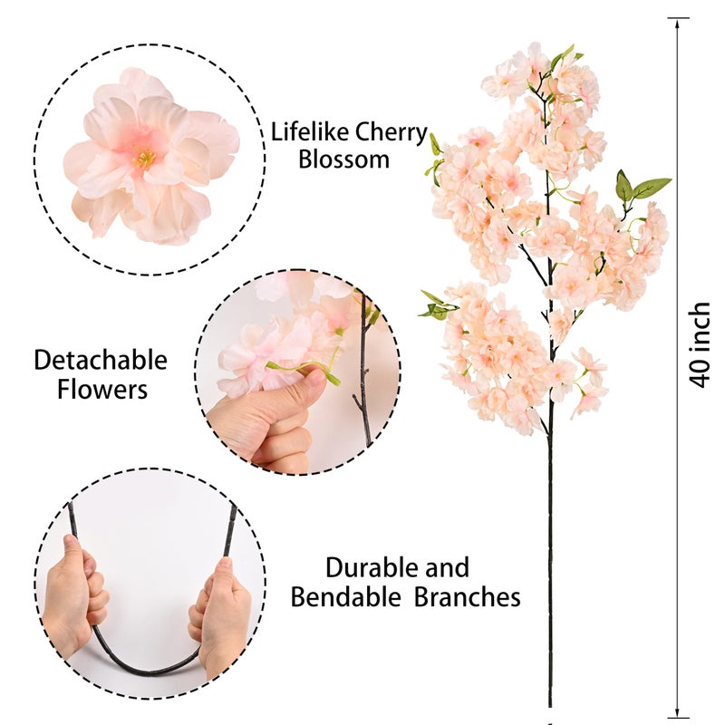 Sunm Boutique Champagne Faux Cherry Blossom Branches, Artificial Cherry Blossom Stems Cherry Blossom Flowers Vase Arrangements for Wedding Home Party Kitchen Decor, Set of 3 - Image 5