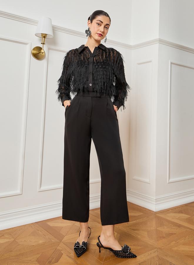 Styli Women Black Fringe Detail Buttoned Shirt - Image 2