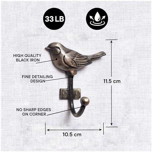 Indian-Shelf 1 Piece Decorative Wall Hooks for Hanging Kids Iron Unique Coat Rack Wall Mounted Antique Vintage Key Holder Elegant Hanger Bird Wall Decor - Image 4