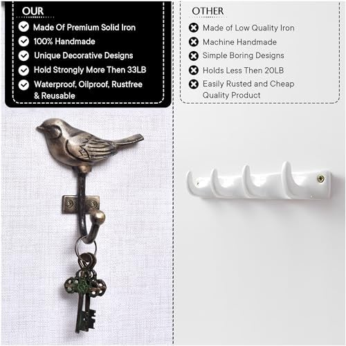 Indian-Shelf 1 Piece Decorative Wall Hooks for Hanging Kids Iron Unique Coat Rack Wall Mounted Antique Vintage Key Holder Elegant Hanger Bird Wall Decor - Image 2