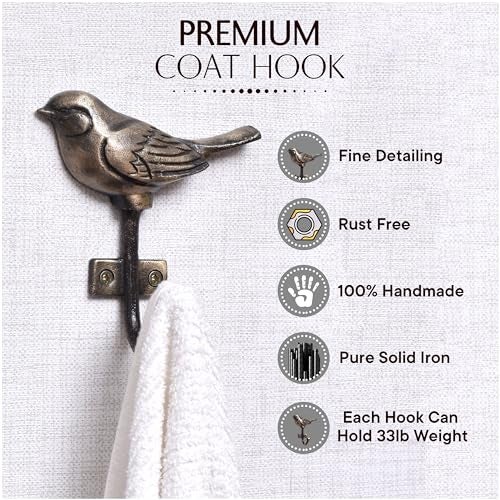 Indian-Shelf 1 Piece Decorative Wall Hooks for Hanging Kids Iron Unique Coat Rack Wall Mounted Antique Vintage Key Holder Elegant Hanger Bird Wall Decor - Image 3