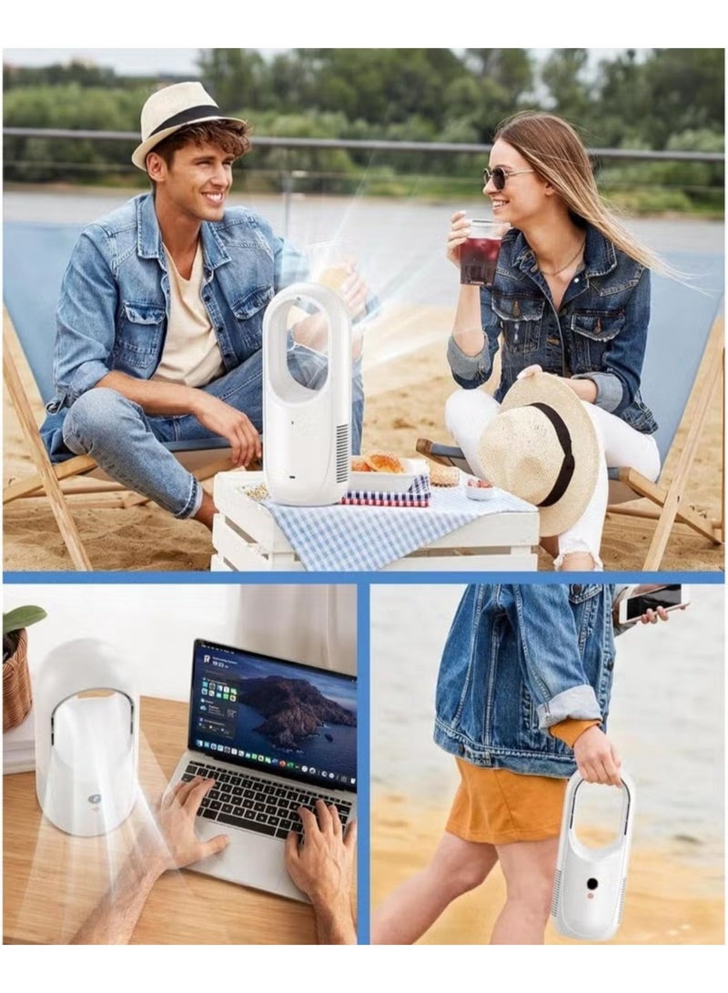 Denx Intelligent Bladeless Fan with LED Display, Bladeless Tower Fan with 6-Speed Settings, USB Type-C Rechargeable, 1800mAh Battery, Portable Personal Desk Fan for Home, Office, Travel White DX2541 - Image 3