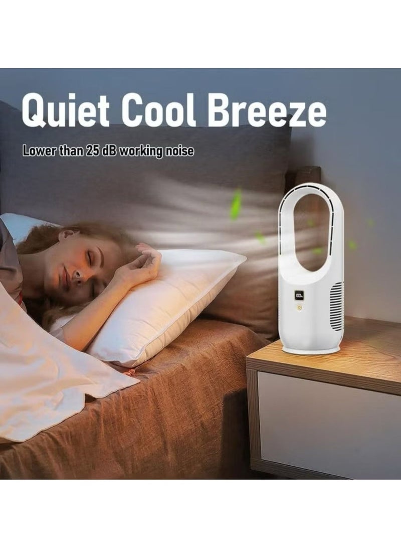 Denx Intelligent Bladeless Fan with LED Display, Bladeless Tower Fan with 6-Speed Settings, USB Type-C Rechargeable, 1800mAh Battery, Portable Personal Desk Fan for Home, Office, Travel White DX2541 - Image 5