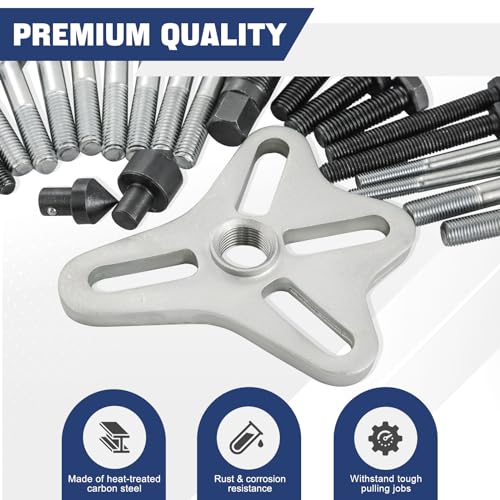 DASBET 46PCS Harmonic Balancer Puller Set, Steering Wheel Puller Kit Steering Wheel Flywheel Crankshaft Pulley Puller Crankshaft Pulleys and Gears for Most Cars, Pickups, SUVs (Red) - Image 3