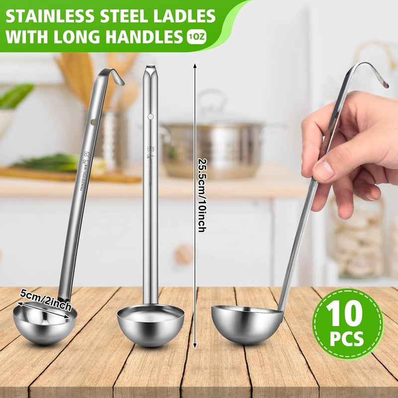 Potchen 10 Pieces Stainless Steel Soup Ladle Sturdy Soup Ladle with Long Handles Portion Control Serving Spoons for Cooking Sauce Kitchen Home(1 oz) - Image 2