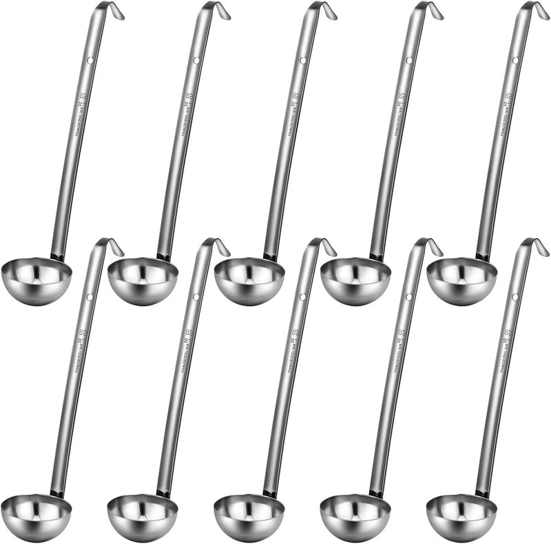Potchen 10 Pieces Stainless Steel Soup Ladle Sturdy Soup Ladle with Long Handles Portion Control Serving Spoons for Cooking Sauce Kitchen Home(1 oz) - Image 1
