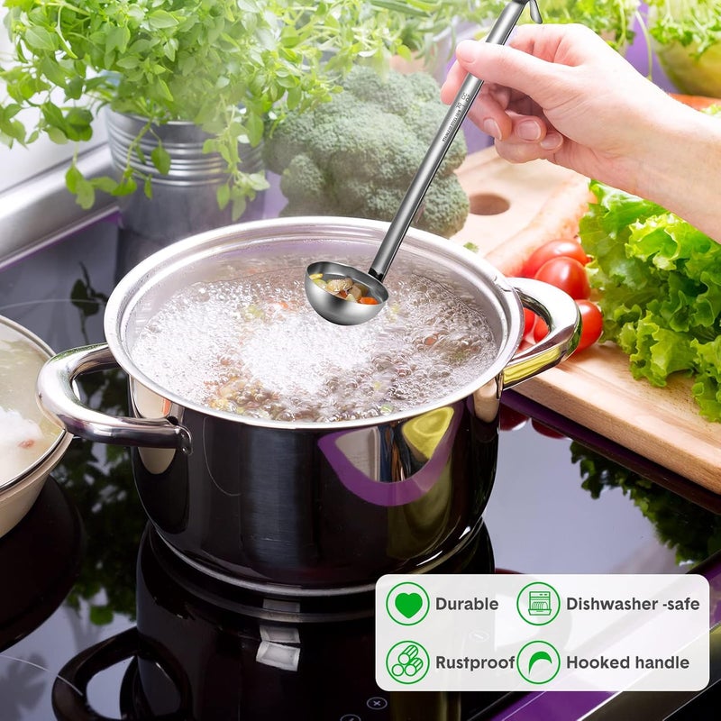 Potchen 10 Pieces Stainless Steel Soup Ladle Sturdy Soup Ladle with Long Handles Portion Control Serving Spoons for Cooking Sauce Kitchen Home(1 oz) - Image 4
