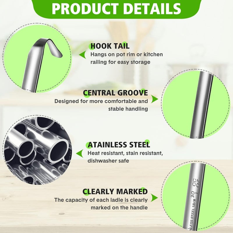 Potchen 10 Pieces Stainless Steel Soup Ladle Sturdy Soup Ladle with Long Handles Portion Control Serving Spoons for Cooking Sauce Kitchen Home(1 oz) - Image 3