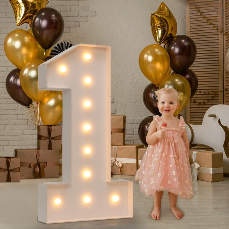 Imprsv 4FT Light Up Marquee Numbers for 1st Party Birthday Decorations Mosaic Number for Balloons Large Cardboard Number One Balloon Frame Birthday Decor Blocks