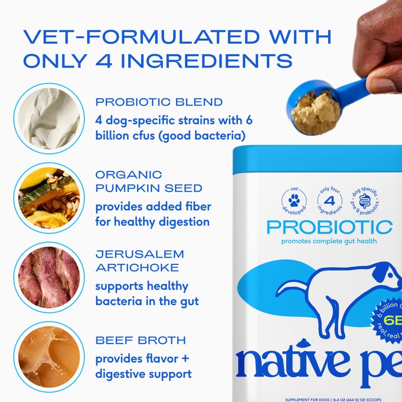 Native Pet Probiotics for Dogs - Dog Probiotics Powder for Digestive Health, Gut Support, & Immune Boost â€“ Vet-Formulated Powder for Maximum Potency with Digestive Enzymes & Prebiotics - 120 Scoops - Image 4