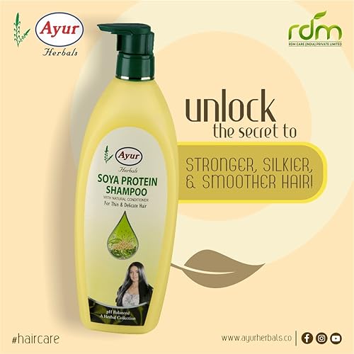 Ayur Herbal Shampoo for Hair Fall Control, Dandruff Removal & Strong, Shiny Hair – Natural & Gentle Cleanser for All Hair Types (500ml, soya protien) - Image 2