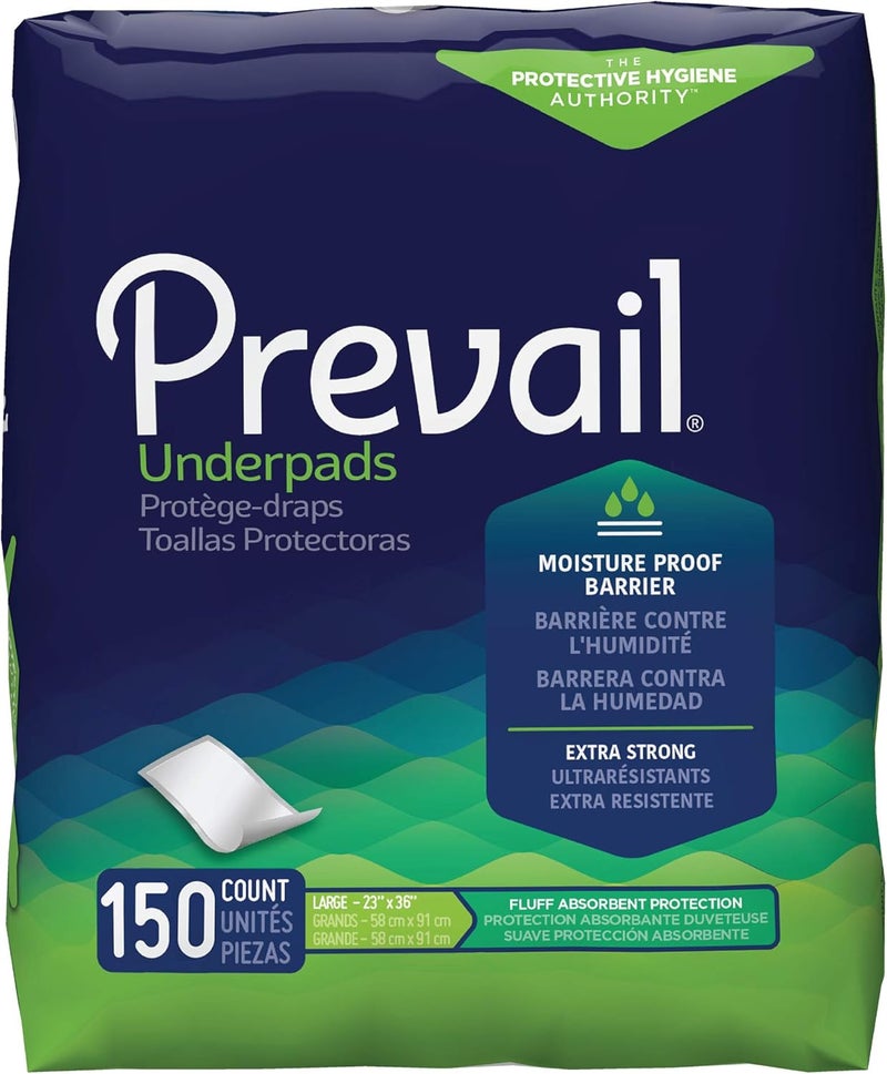 Prevail Incontinence Underpads, Unisex Disposable Underpads for Men & Women, Fluff Absorbent, 23" X 36", 150 Count (6 Packs of 25) - Image 1