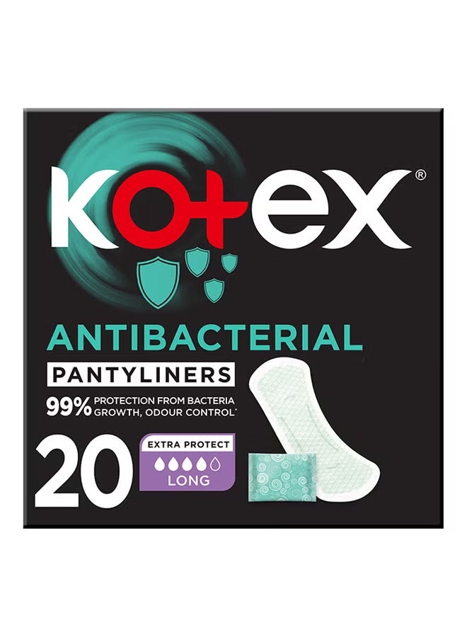 Kotex Antibacterial Panty Liners, 99% Protection from Bacteria Growth, Long Size, 20 Daily Panty Liners 20 Pieces
