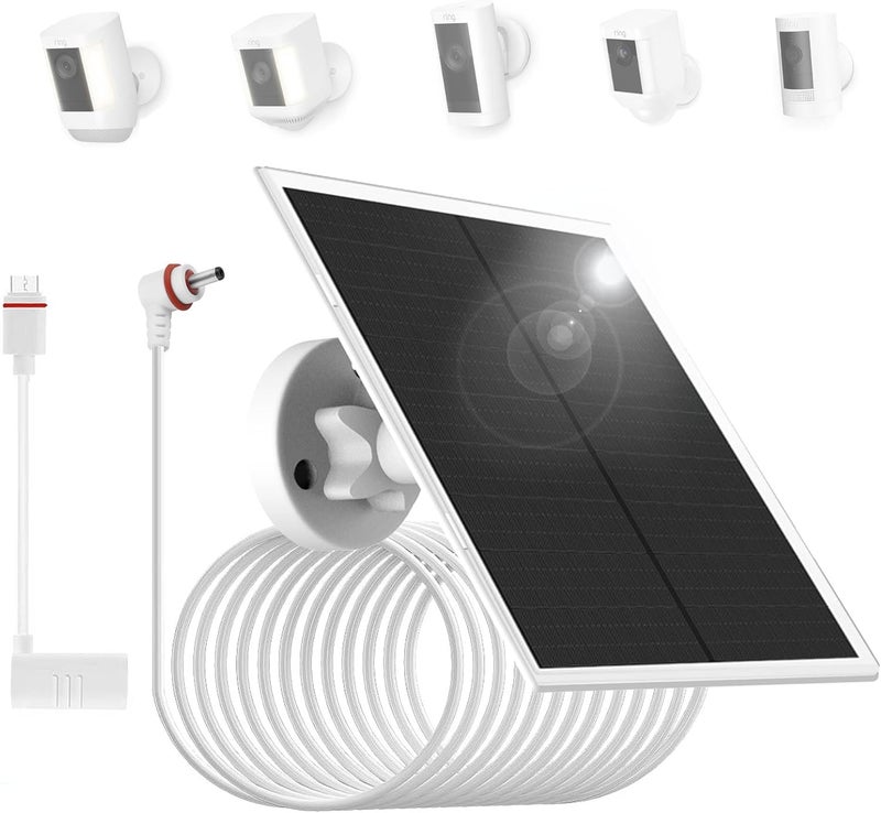 شاحن لوحة شمسية بقدرة 1.6 واط وجهد 5 فولت، مزود بمنفذين من نوع DC3.5 * 1.35 ومنفذ USB-C، كابل شحن بطول 9.8 أقدام، مقاوم للرطوبة والغبار (معيار IP65)، متوافق مع كاميرات Ring Spotlight Cam Plus/Pro وبطاريات كاميرات Stick Up Cam من الجيل الثاني والثالث (بقدرة 6 واط). - Image 1
