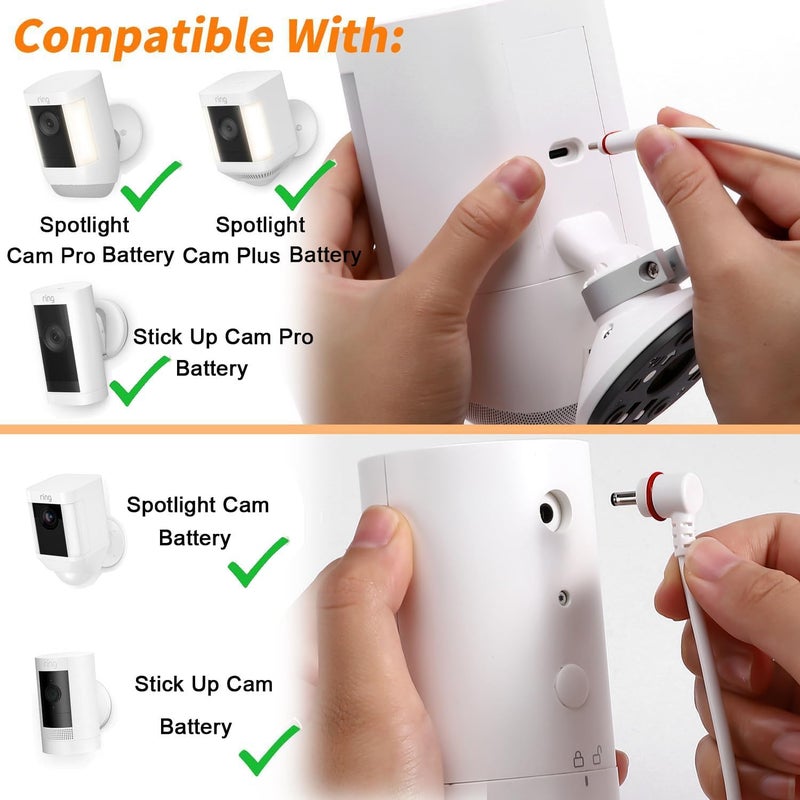 شاحن لوحة شمسية بقدرة 1.6 واط وجهد 5 فولت، مزود بمنفذين من نوع DC3.5 * 1.35 ومنفذ USB-C، كابل شحن بطول 9.8 أقدام، مقاوم للرطوبة والغبار (معيار IP65)، متوافق مع كاميرات Ring Spotlight Cam Plus/Pro وبطاريات كاميرات Stick Up Cam من الجيل الثاني والثالث (بقدرة 6 واط). - Image 3