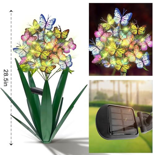 Homight Solar Metal Agave Butterfly Flower Stick Garden Sculpture Outdoor Gift Christmas Lights Swaying Butterfly Sunflower Lights Solar Outdoor 2 pcs Green - Image 3