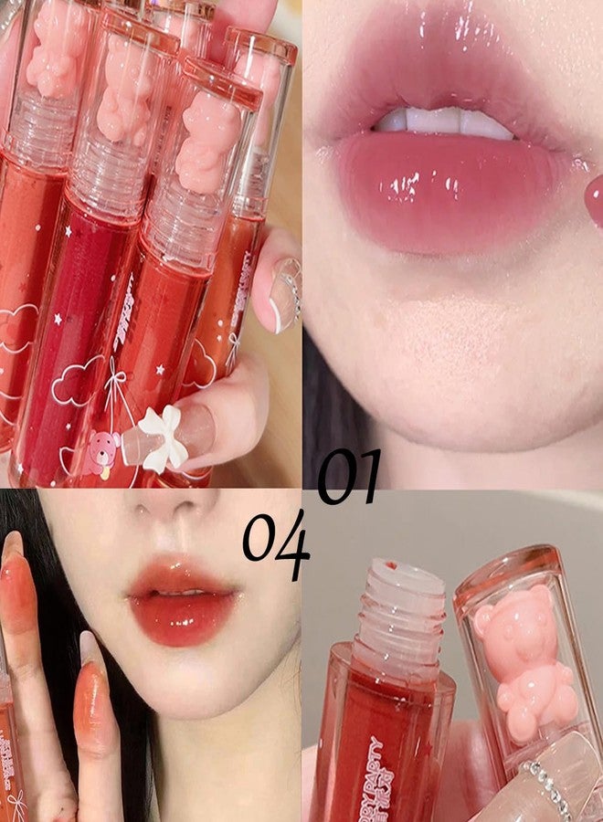 Baorder 4Pcs Bear Lip Glaze Hydrating Jelly Lip Gloss,Jelly Liquid Lipstick Cute Bear Lipgloss Moisturizing Lip Stain Plumping Water Lip Gloss Waterproof Long Lasting Cheek Rouge Tint Makeup (4, A) - Image 4