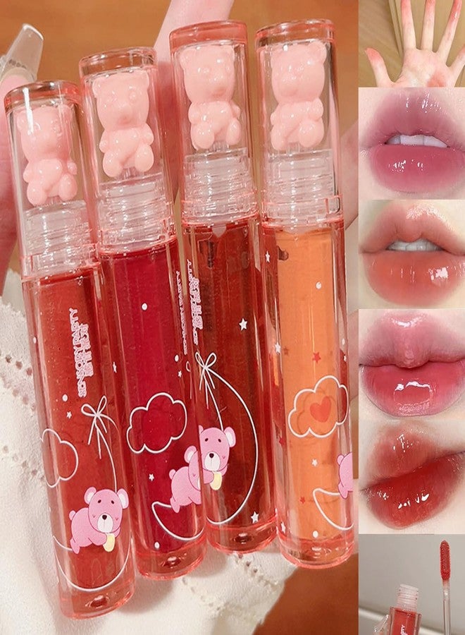 Baorder 4Pcs Bear Lip Glaze Hydrating Jelly Lip Gloss,Jelly Liquid Lipstick Cute Bear Lipgloss Moisturizing Lip Stain Plumping Water Lip Gloss Waterproof Long Lasting Cheek Rouge Tint Makeup (4, A) - Image 1