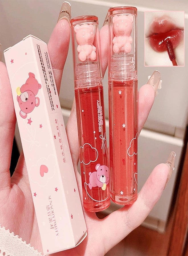 Baorder 4Pcs Bear Lip Glaze Hydrating Jelly Lip Gloss,Jelly Liquid Lipstick Cute Bear Lipgloss Moisturizing Lip Stain Plumping Water Lip Gloss Waterproof Long Lasting Cheek Rouge Tint Makeup (4, A) - Image 2