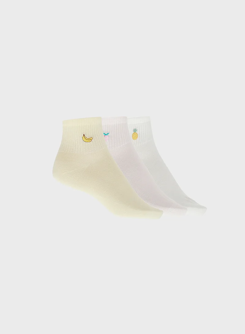 جينجر 3PK Cotton Fruit Detail Ankle Socks