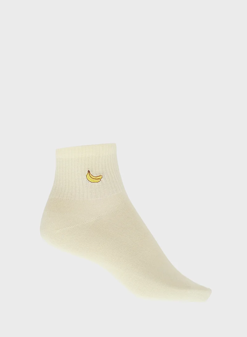 جينجر 3PK Cotton Fruit Detail Ankle Socks