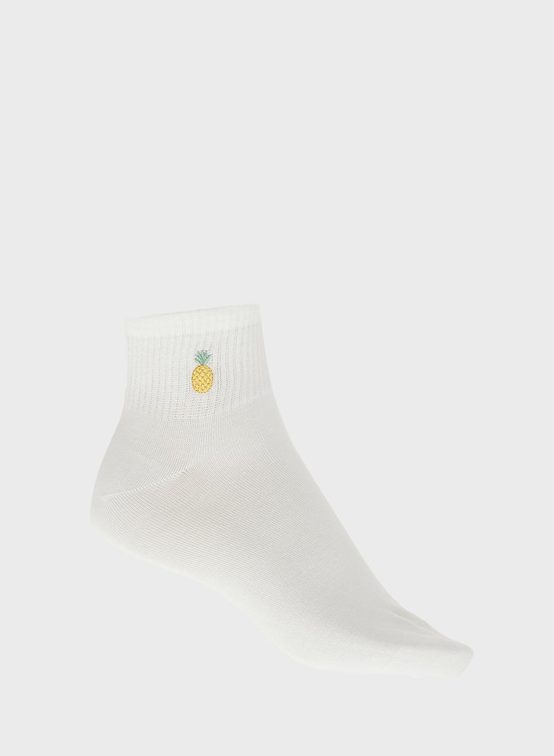 Ginger 3PK Cotton Fruit Detail Ankle Socks - Image 3