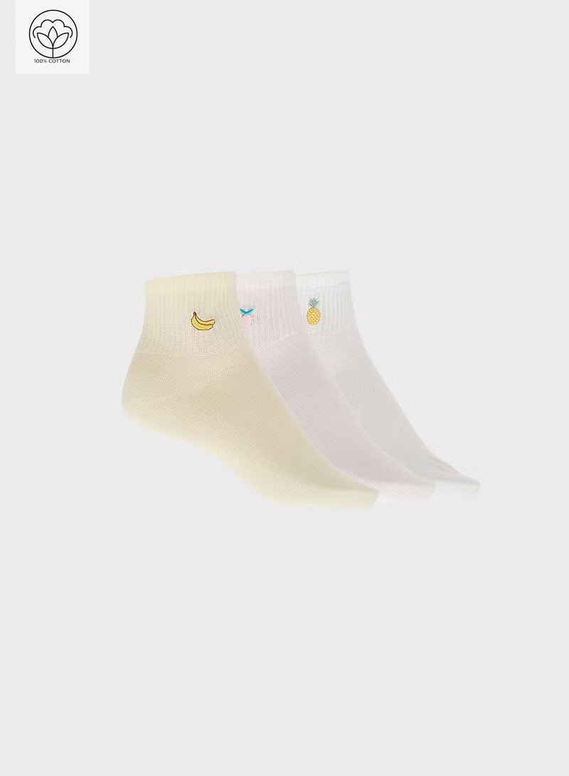 Ginger 3PK Cotton Fruit Detail Ankle Socks - Image 1