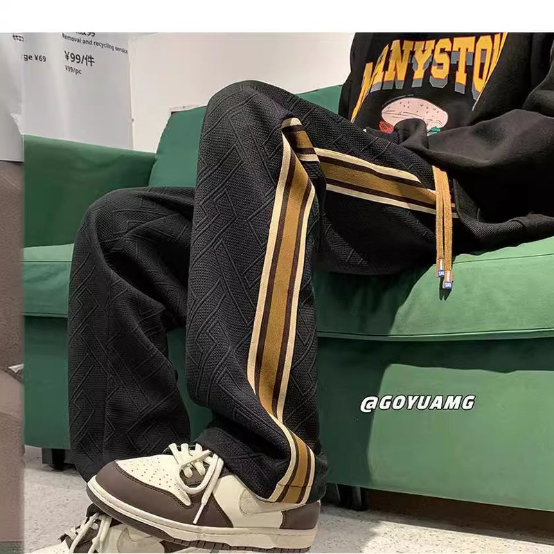 High Street Trendy Brand Pendant Wide Leg Pants Mens 2024 New Style Straight All-match Pants Casual Sports Trousers for Men H13 black - Image 1