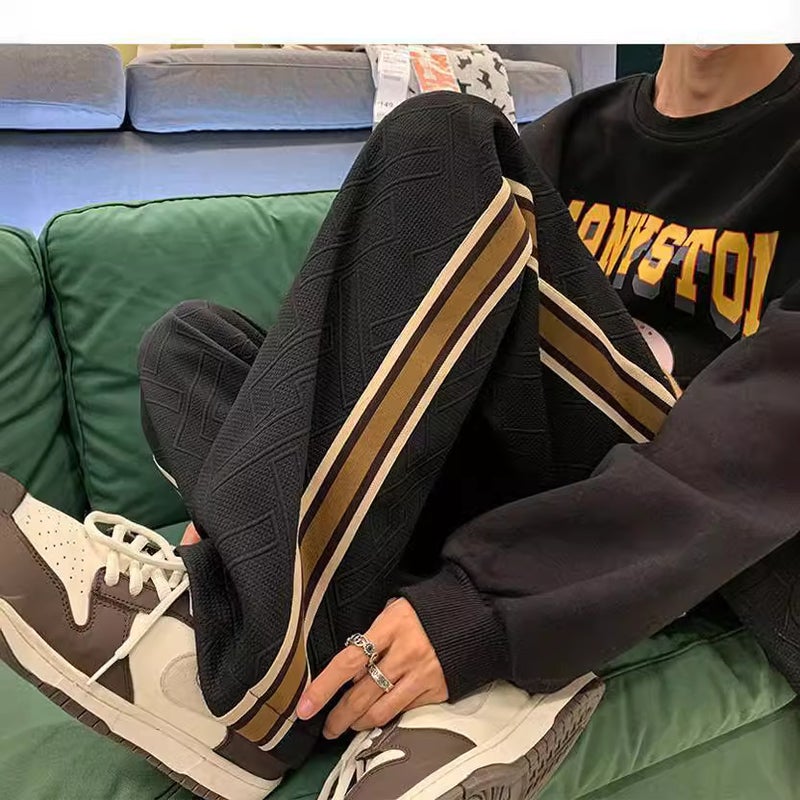 High Street Trendy Brand Pendant Wide Leg Pants Mens 2024 New Style Straight All-match Pants Casual Sports Trousers for Men H13 black - Image 2