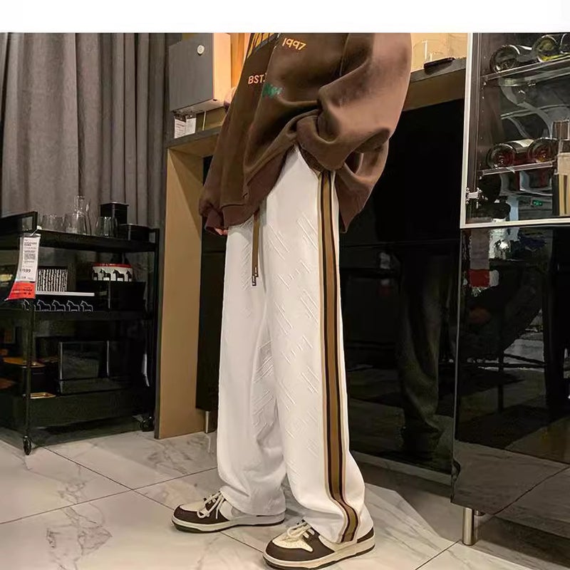 High Street Trendy Brand Pendant Wide Leg Pants Mens 2024 New Style Straight All-match Pants Casual Sports Trousers for Men H13 black - Image 4