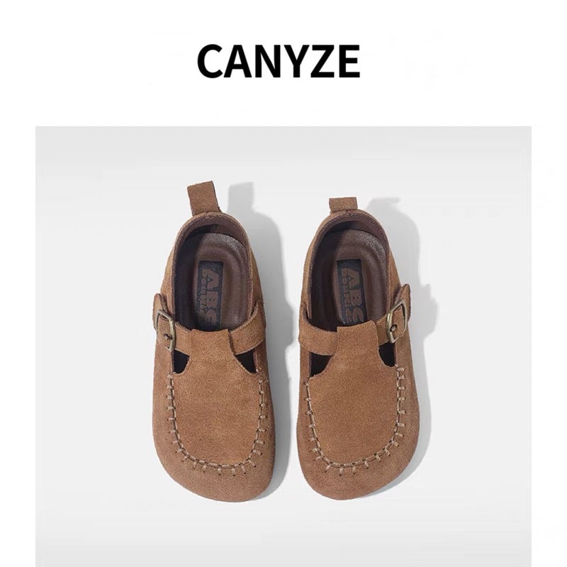 Canyze Girls Leather Shoes Small And Medium-Sized Children'S Fashionable All-Inclusive Birkenneth Shoes Children'S Peas Shoes - Image 1