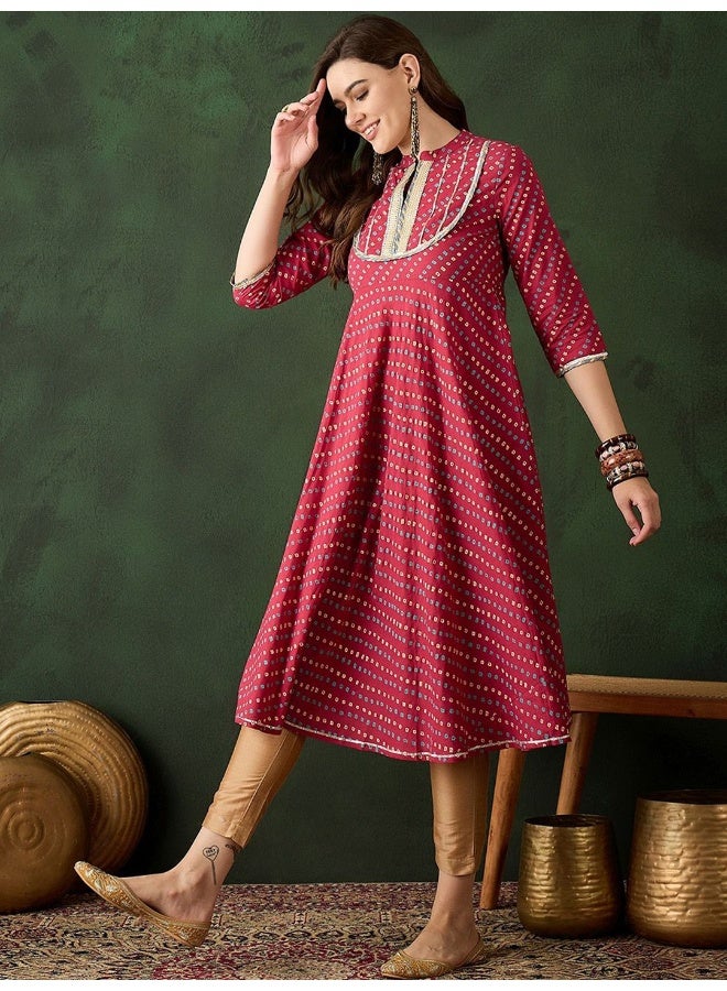 AKS Red bandhani printed Anarakali with gota yoke  - Image 5